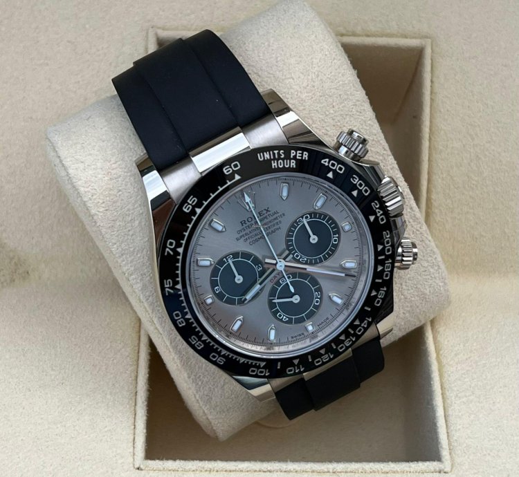 Rolex Daytona 2023 White Gold Daytona Oysterflex Grey Dial Unworn Box And Papers 116519ln