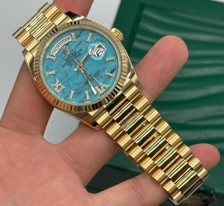 Rolex Day-date 36 Turquoise Diamond Dial Yellow Gold President