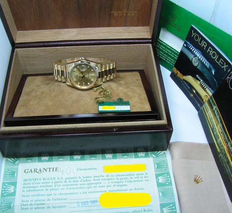 Rolex Day-date 36 Un-worn Boxes Papers Champagne Diamond Dial Fluted Bezel 18238