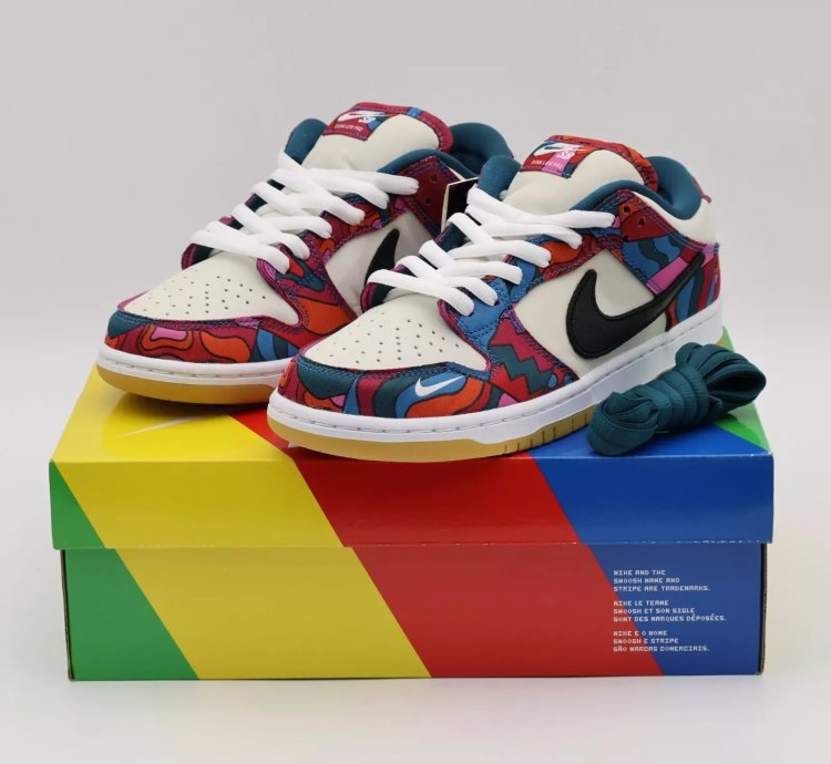 Dh7695-600 Nike Sb Dunk Low Pro Parra Abstract Art Fire Pink Gym Red Mocha Blue