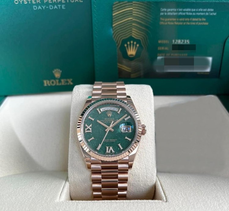 Rolex Day-date 36 Unworn 128235 Day-date 36mm Green Aventurine Diamond Roman 9 Dial President Bracelet