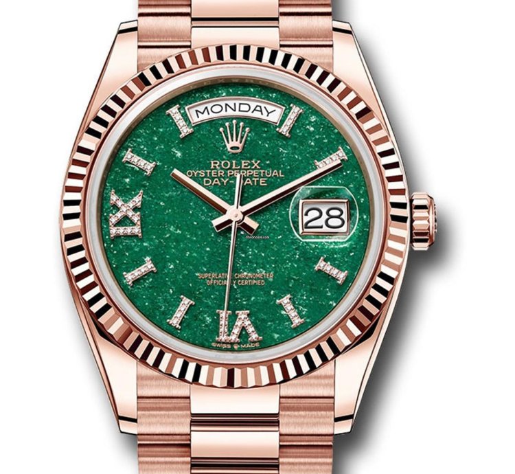 Rolex Day-date 36 Unworn 128235 Day-date 36mm Green Aventurine Diamond Roman 9 Dial President Bracelet