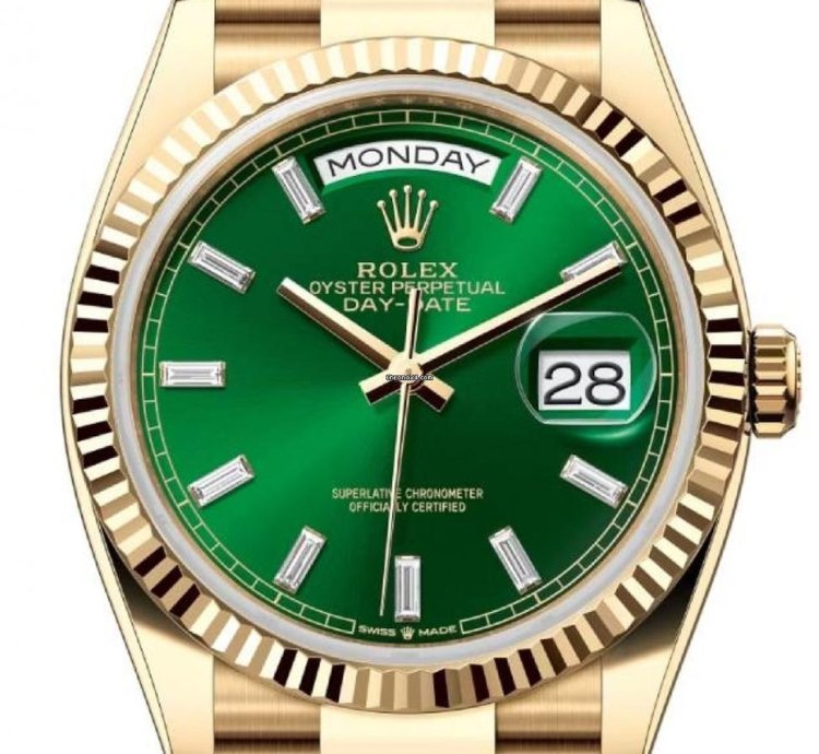Rolex Day-date 36 Unworn Day-date 36mm Green Baguette Dial Yellow Gold Bracelet 128238 Box Papers 2024