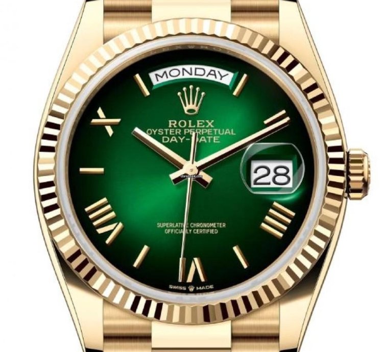 Rolex Day-date 36 Unworn Day-date 36mm Green Roman Ombre Dial Yellow Gold Bracelet 128238 Box Papers 2024