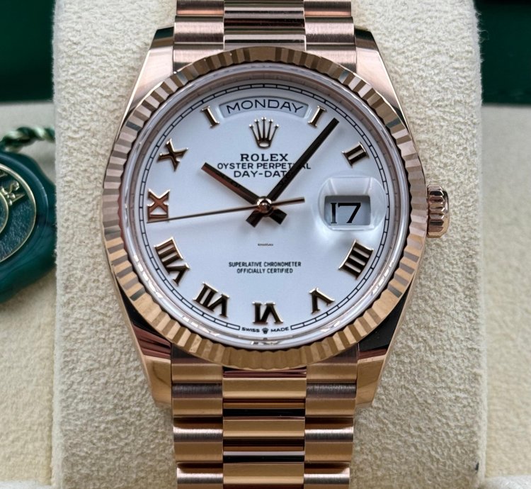 Rolex Day-date 36 Unworn Day-date 36mm White Roman Dial Rose Gold Bracelet 128235 Box Papers 2024