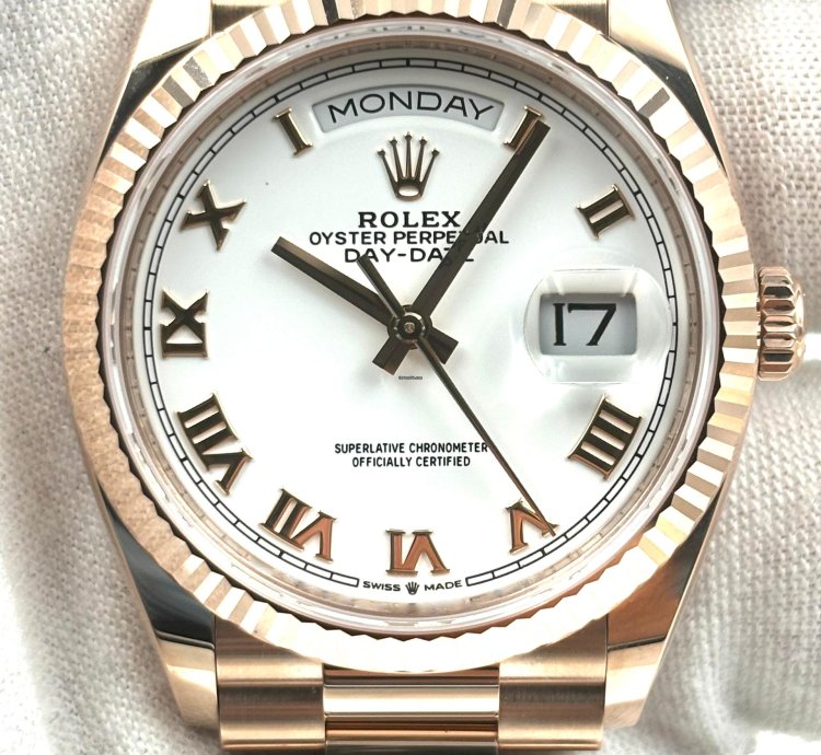 Rolex Day-date 36 Unworn Day-date 36mm White Roman Dial Rose Gold Bracelet 128235 Box Papers 2024