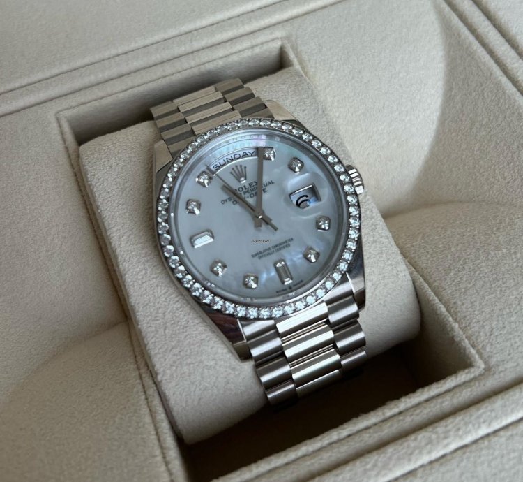 Rolex Day-date 36 Unworn Full Set Purchased 12 2024 White Gold Diamond Bezel
