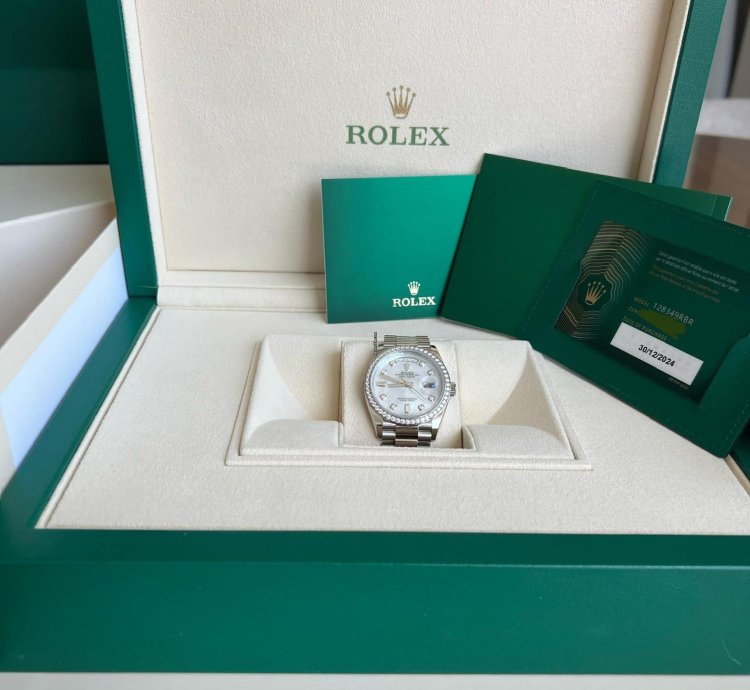 Rolex Day-date 36 Unworn Full Set Purchased 12 2024 White Gold Diamond Bezel