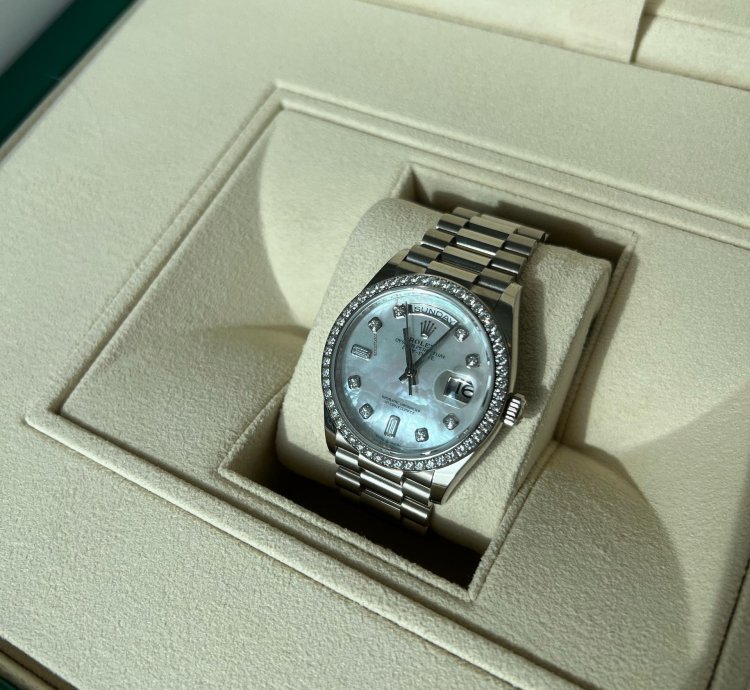 Rolex Day-date 36 Unworn Full Set Purchased 12 2024 White Gold Diamond Bezel