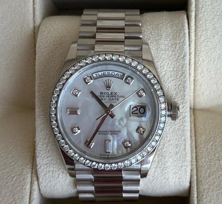 Rolex Day-date 36 Unworn Full Set Purchased 12 2024 White Gold Diamond Bezel