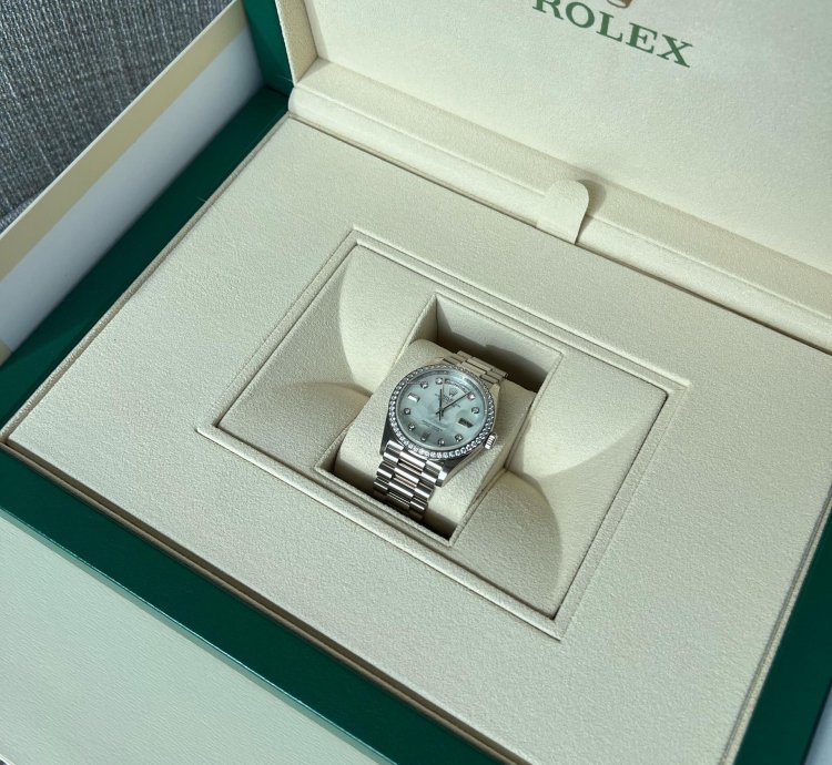 Rolex Day-date 36 Unworn Full Set Purchased 12 2024 White Gold Diamond Bezel