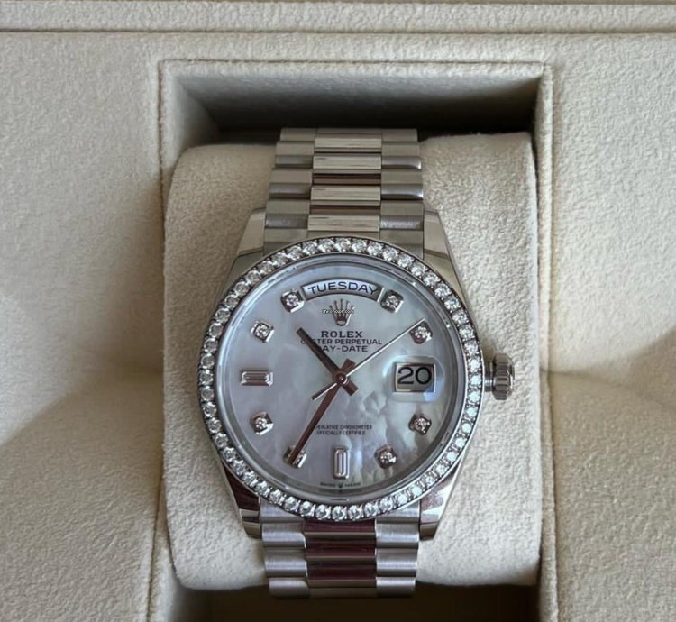 Rolex Day-date 36 Unworn Full Set Purchased 12 2024 White Gold Diamond Bezel