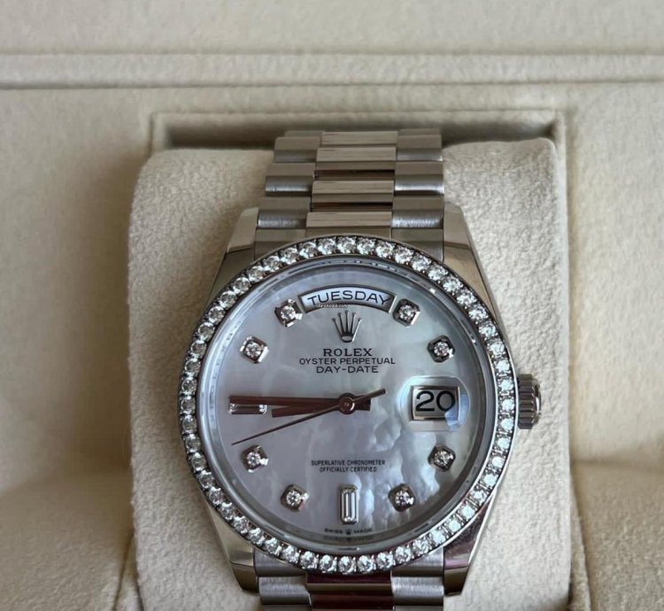 Rolex Day-date 36 Unworn Full Set Purchased 12 2024 White Gold Diamond Bezel