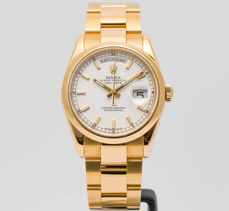 Rolex Day-date 36 White Dial Yellow Gold 36mm 118208 - Cpor Warranty