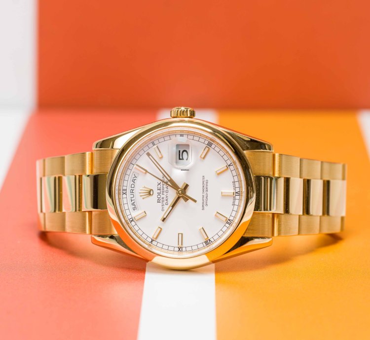 Rolex Day-date 36 White Dial Yellow Gold 36mm 118208 - Cpor Warranty