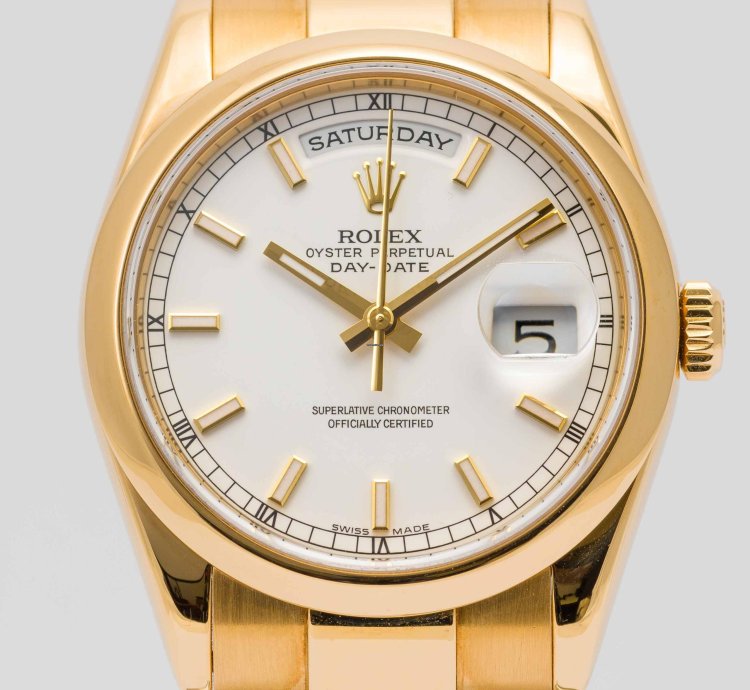 Rolex Day-date 36 White Dial Yellow Gold 36mm 118208 - Cpor Warranty