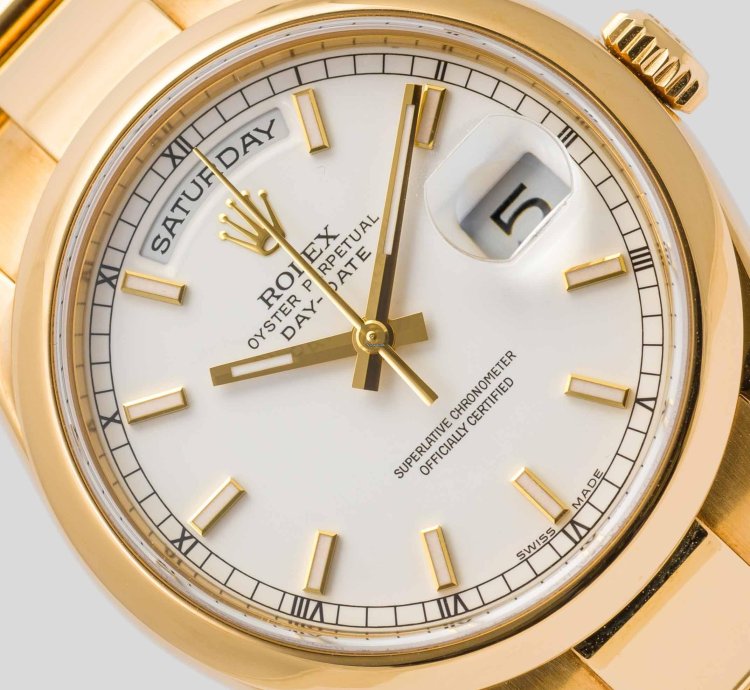 Rolex Day-date 36 White Dial Yellow Gold 36mm 118208 - Cpor Warranty