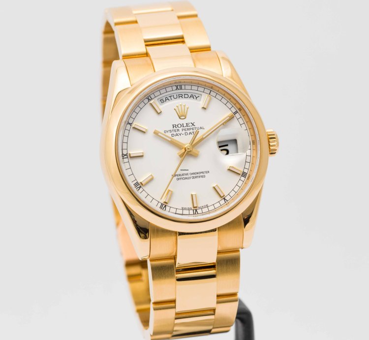 Rolex Day-date 36 White Dial Yellow Gold 36mm 118208 - Cpor Warranty