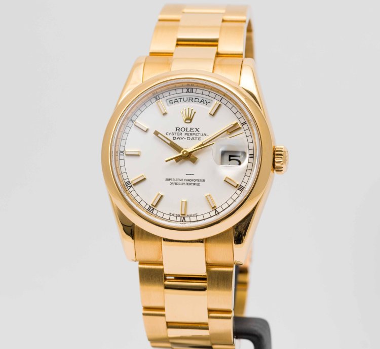 Rolex Day-date 36 White Dial Yellow Gold 36mm 118208 - Cpor Warranty