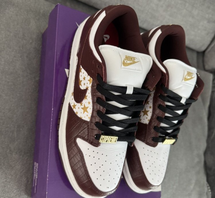 Nike Supreme Sb Dunk Low Stars Barkroot Brown 9us 43eu