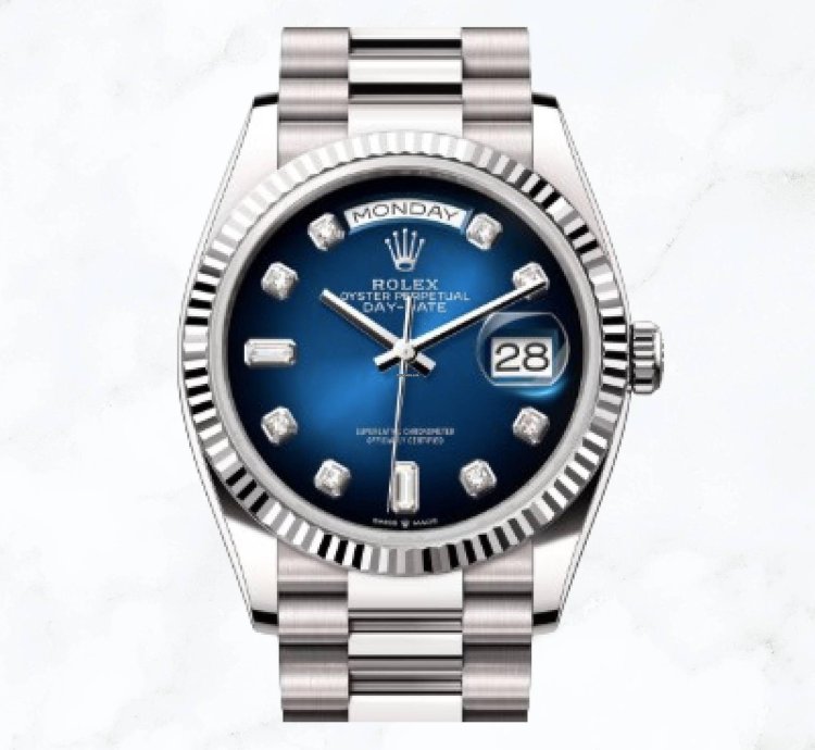 Rolex Day-date 36 White Gold Blue Ombr Diamond Dial 128239 new Unworn