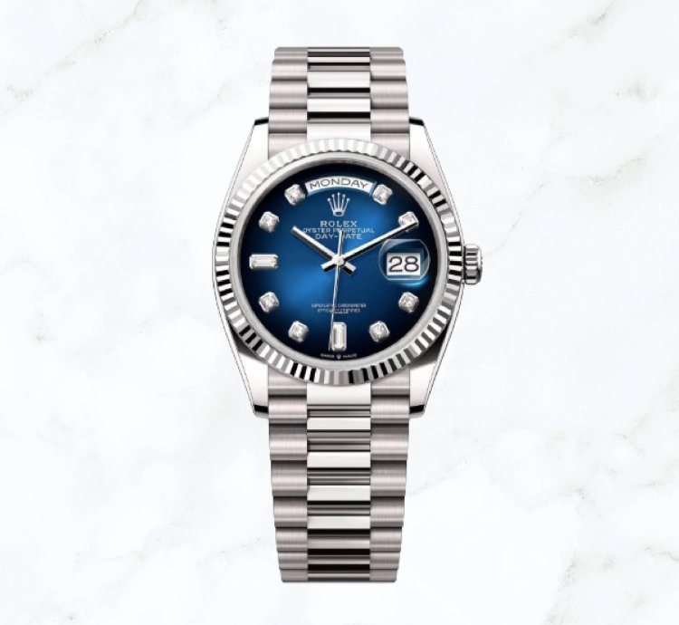 Rolex Day-date 36 White Gold Blue Ombr Diamond Dial 128239 new Unworn