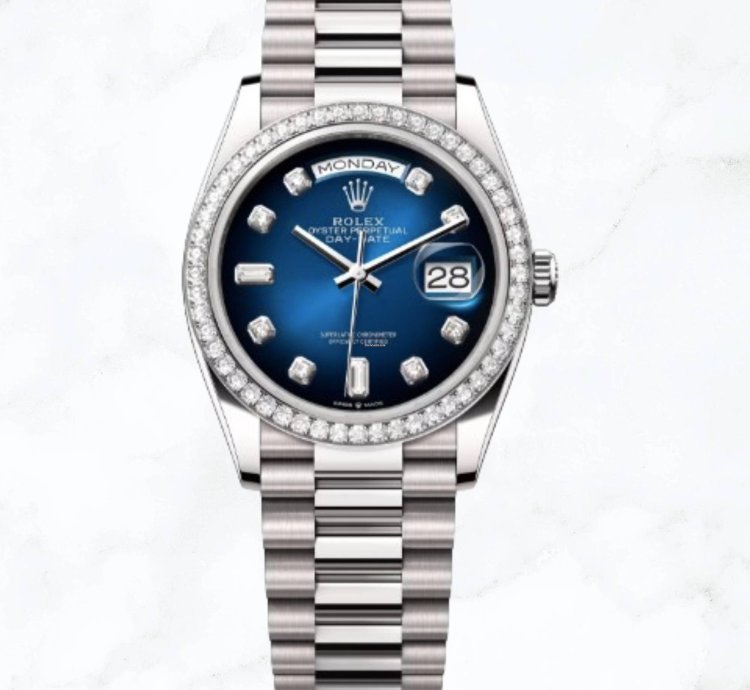 Rolex Day-date 36 White Gold Blue Ombr Diamond Dial 128349rbr new Unworn
