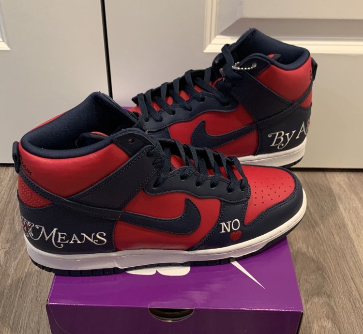 Supreme Nike Sb Dunk High By Any Means Red Navy Size 9