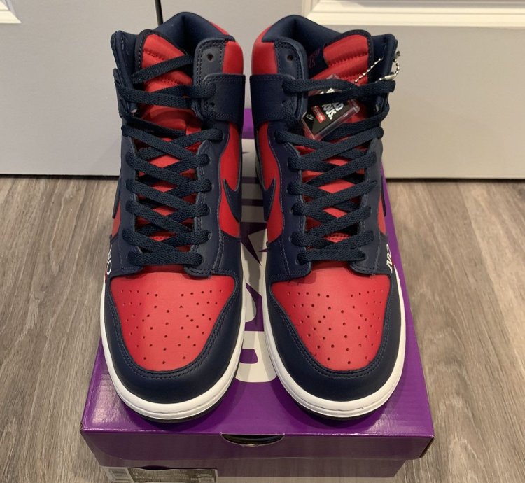 Supreme Nike Sb Dunk High By Any Means Red Navy Size 9