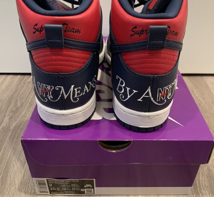 Supreme Nike Sb Dunk High By Any Means Red Navy Size 9