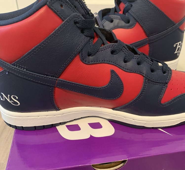 Supreme Nike Sb Dunk High By Any Means Red Navy Size 9
