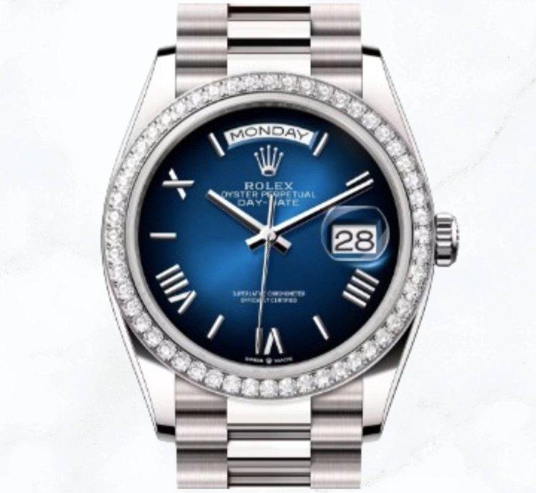 Rolex Day-date 36 White Gold Blue Ombr Roman Dial 128349rbr new Unworn