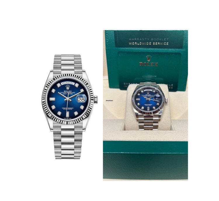 Rolex Day-date 36 White Gold Day-date 36 Watch - Fluted Bezel - Blue Ombre Diamond Dial 128239