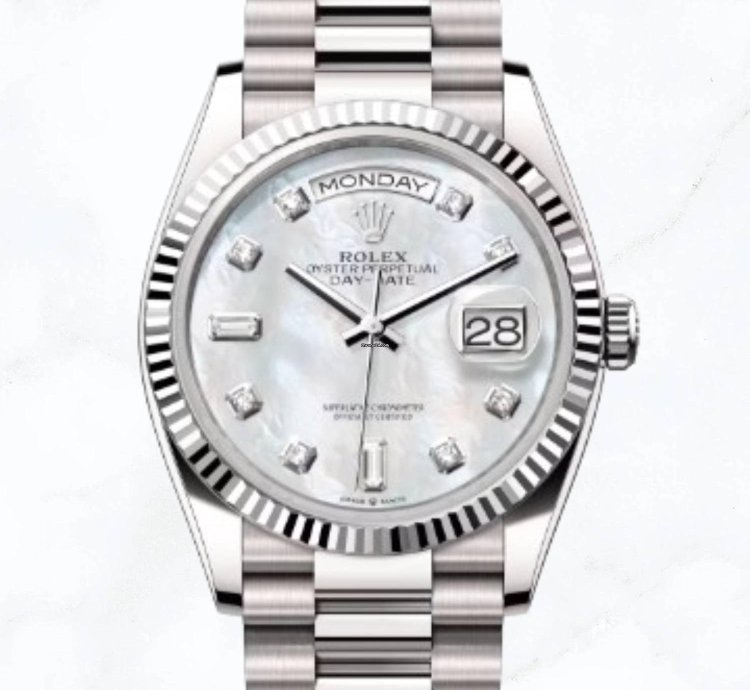 Rolex Day-date 36 White Gold Mother Of Pearl Diamond Dial 128239 new Unworn