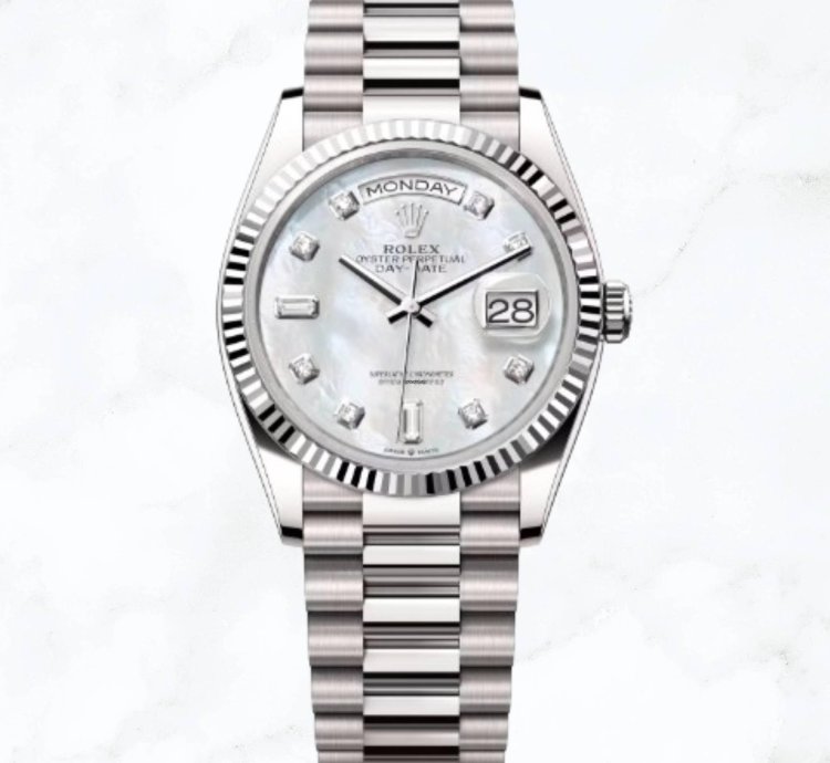 Rolex Day-date 36 White Gold Mother Of Pearl Diamond Dial 128239 new Unworn