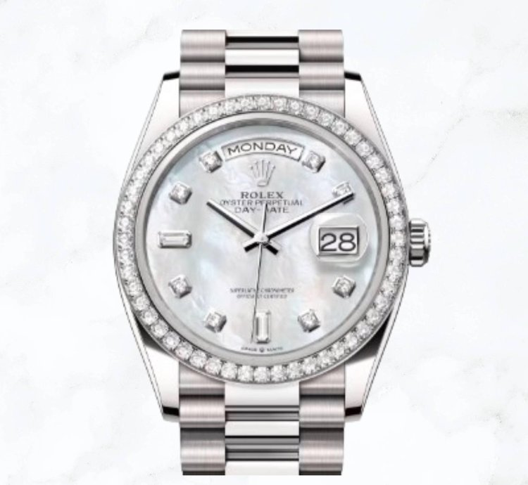 Rolex Day-date 36 White Gold Mother Of Pearl Diamond Dial 128349rbr new Unworn