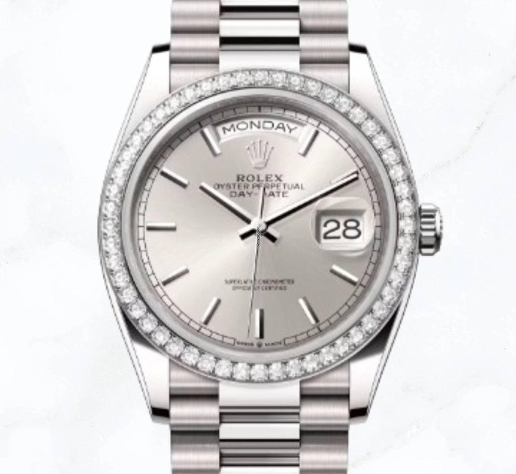 Rolex Day-date 36 White Gold Silver Dial 128349rbr new Unworn