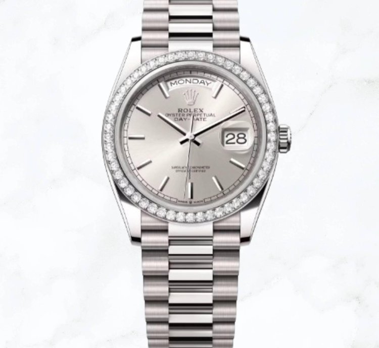 Rolex Day-date 36 White Gold Silver Dial 128349rbr new Unworn