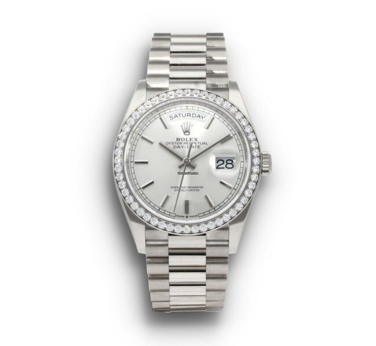 Rolex Day-date 36 White Gold Silver Dial Factory Diamond Bezel President