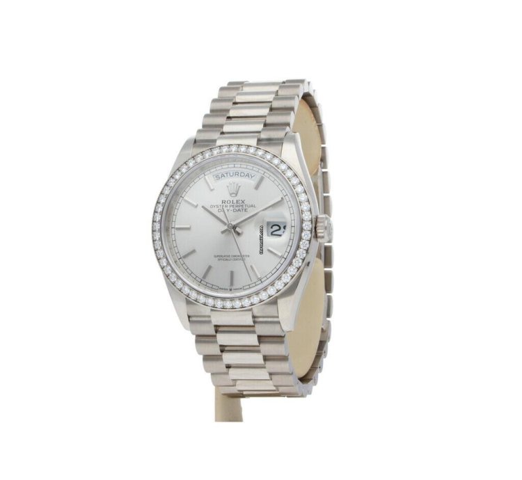 Rolex Day-date 36 White Gold Silver Dial Factory Diamond Bezel President