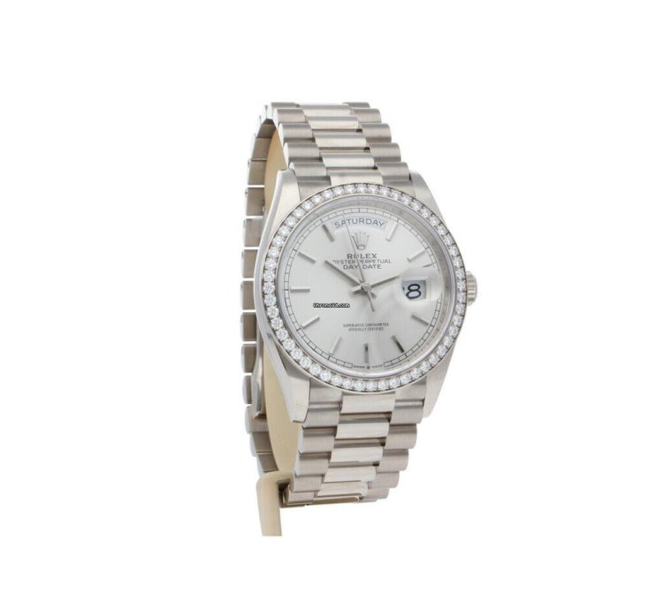 Rolex Day-date 36 White Gold Silver Dial Factory Diamond Bezel President