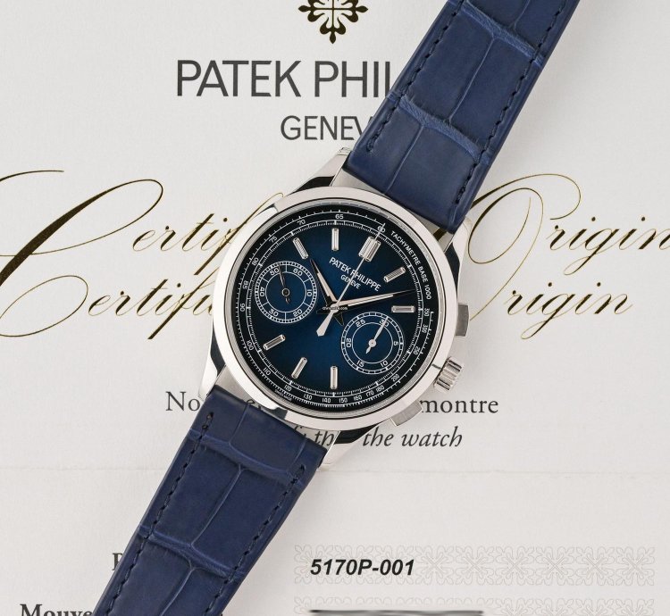 Patek Philippe Chronograph 5170p - Blue Dial With Baguette Diamond Indexes - Full Set - Mint Condition