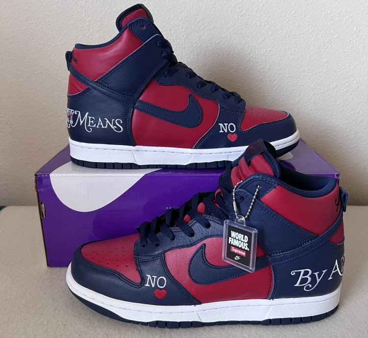 Supreme Nike Sb Dunk High Varsity Red Navy