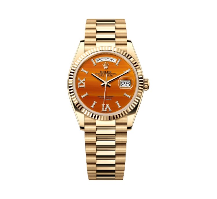 Rolex Day-date 36 Yellow Gold Carnelian With Diamonds Dial 128238 Unworn Full Set