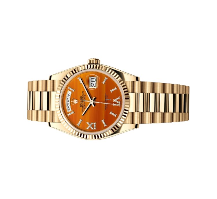 Rolex Day-date 36 Yellow Gold Carnelian With Diamonds Dial 128238 Unworn Full Set