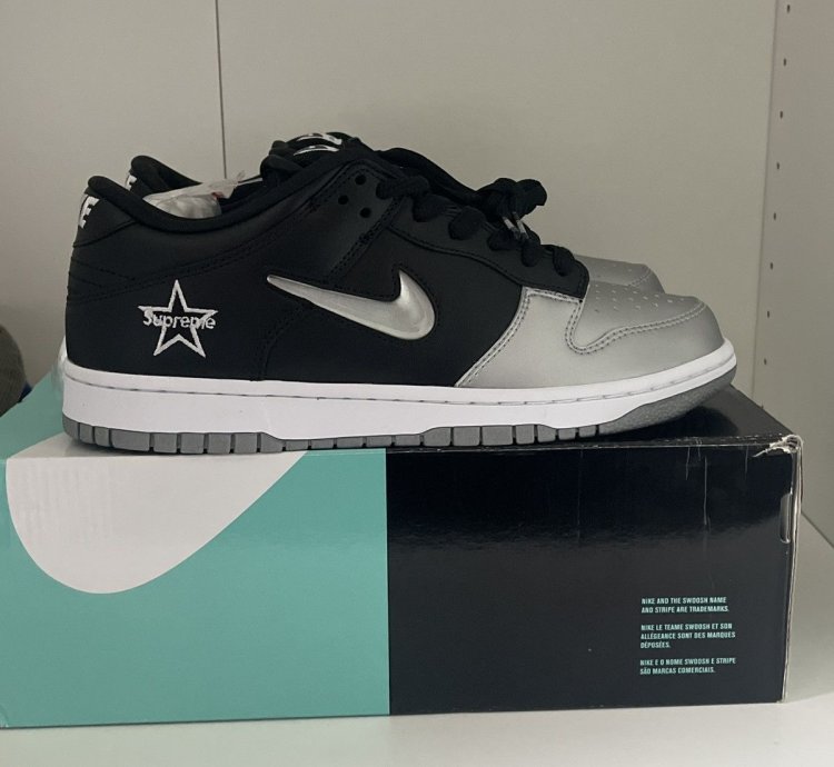 Supreme Nike Sb Dunk Low Jewel Swoosh Silver