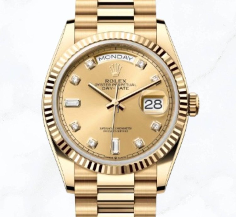 Rolex Day-date 36 Yellow Gold Champagne Diamond Dial 128238 new Unworn