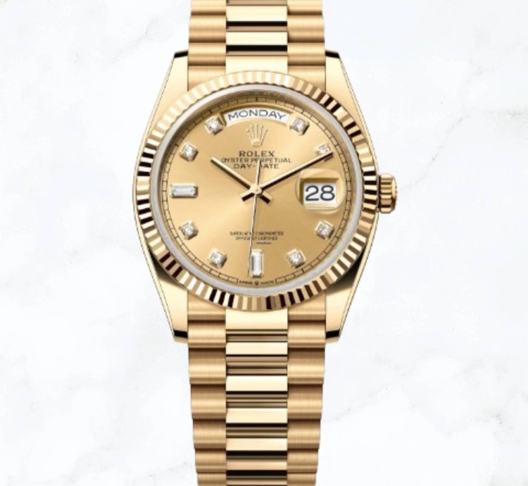 Rolex Day-date 36 Yellow Gold Champagne Diamond Dial 128238 new Unworn