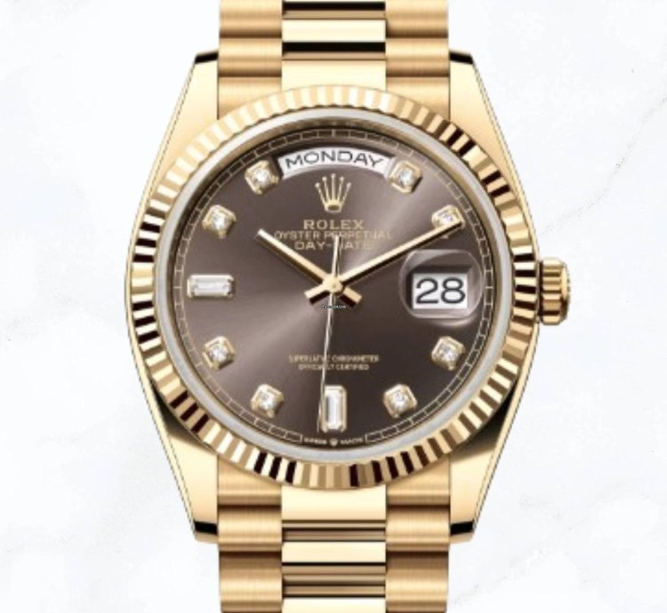 Rolex Day-date 36 Yellow Gold Dark Grey Diamond Dial 128238 new Unworn