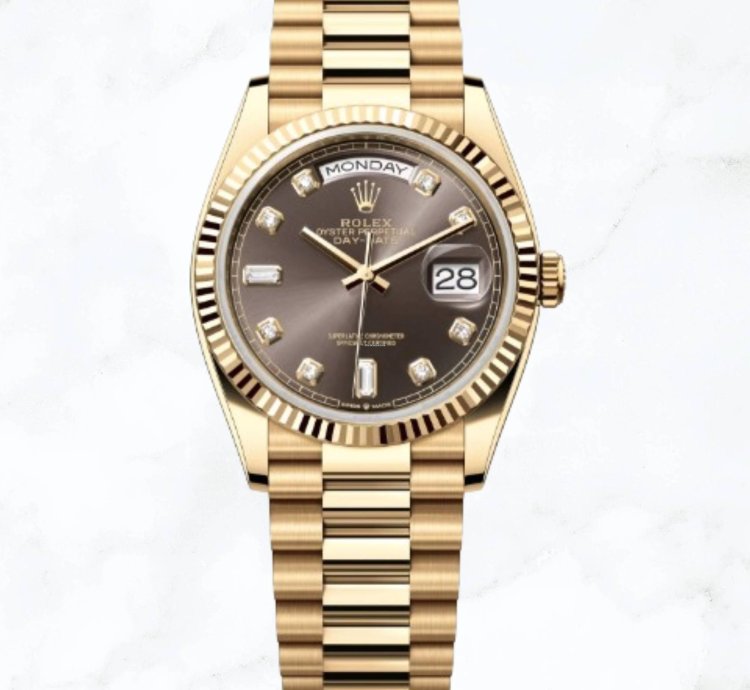 Rolex Day-date 36 Yellow Gold Dark Grey Diamond Dial 128238 new Unworn